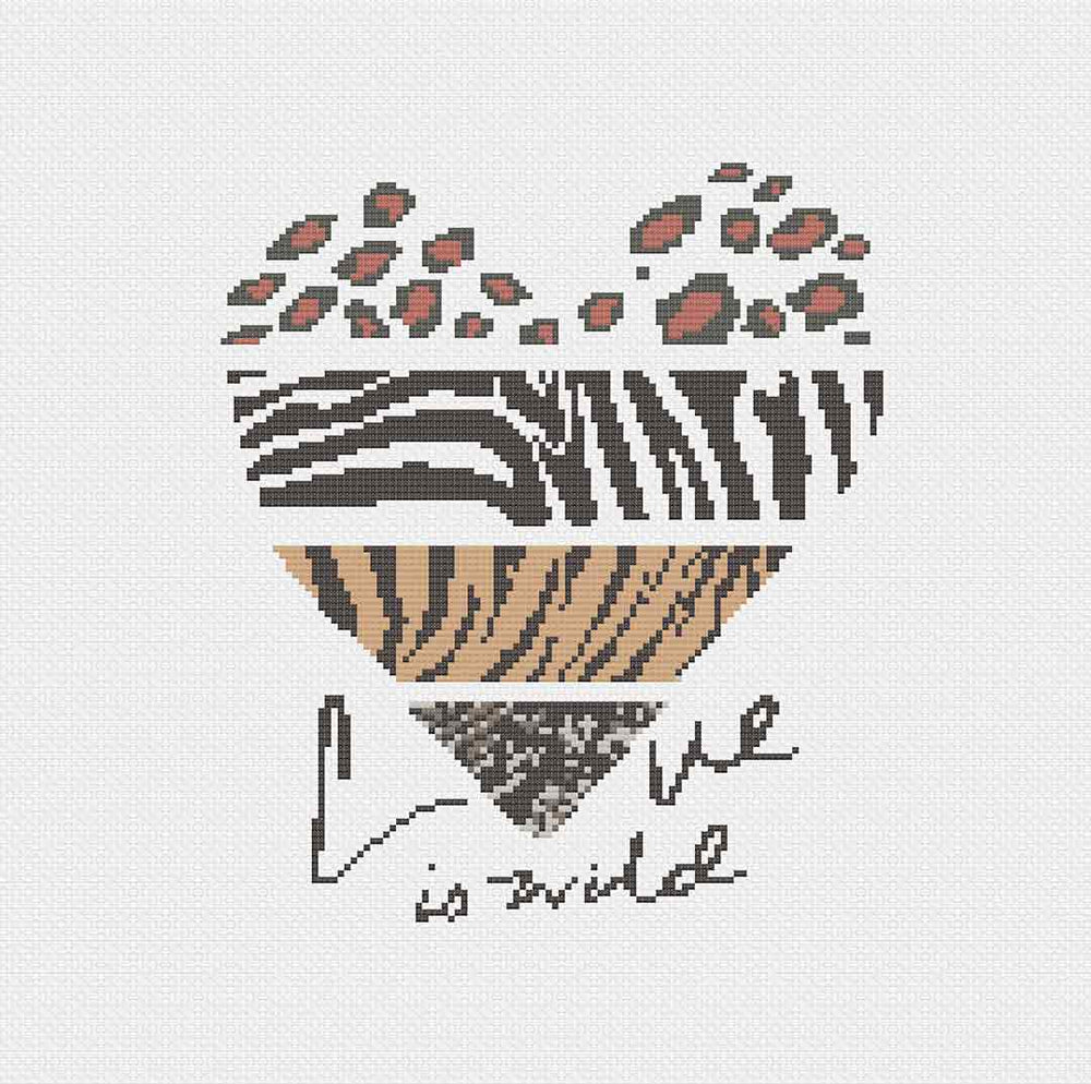 Stitched preview of Love Is Wild Counted Cross Stitch Pattern and Kit