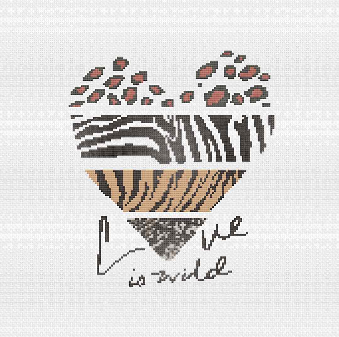 Stitched preview of Love Is Wild Counted Cross Stitch Pattern and Kit