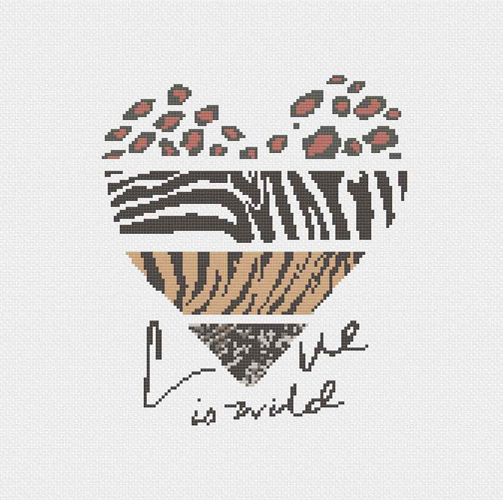 Stitched preview of Love Is Wild Counted Cross Stitch Pattern and Kit
