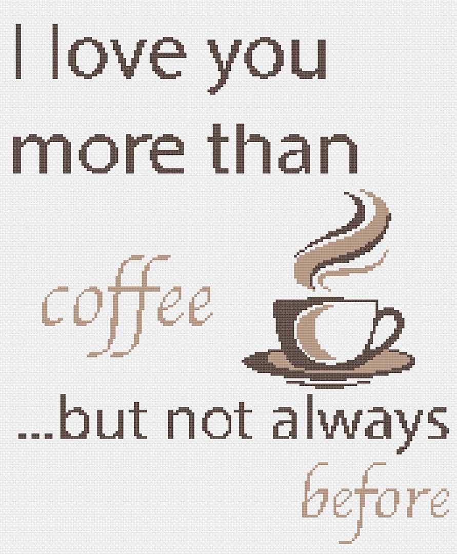Stitched preview of More Than Coffee Counted Cross Stitch Pattern and Kit