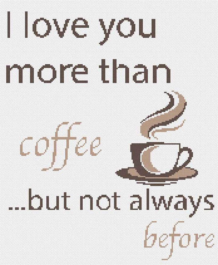 Stitched preview of More Than Coffee Counted Cross Stitch Pattern and Kit