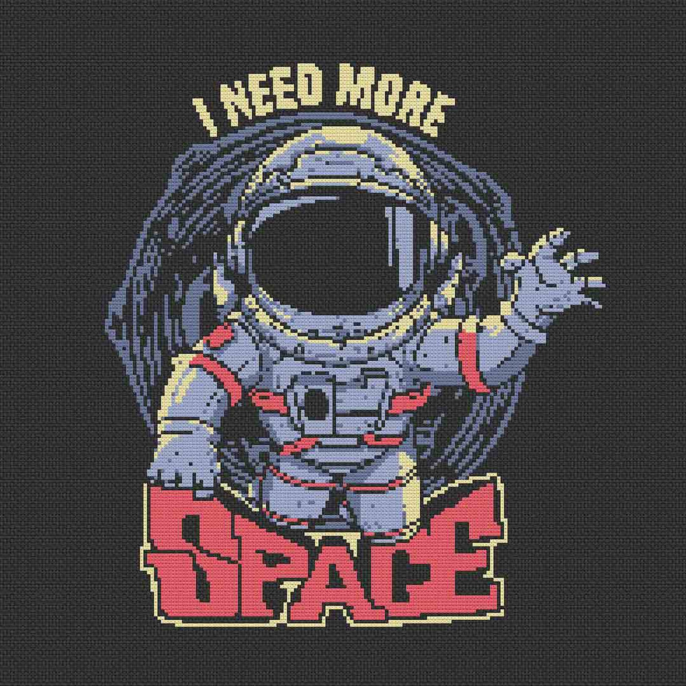 Stitched preview of Need More Space Counted Cross Stitch Patten and Kit