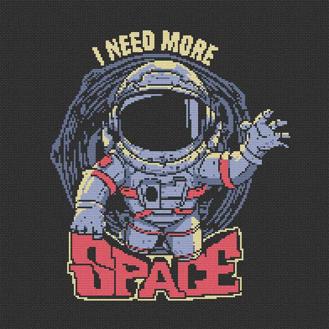 Stitched preview of Need More Space Counted Cross Stitch Patten and Kit