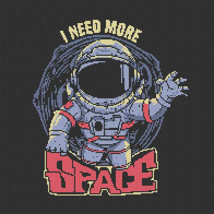 Stitched preview of Need More Space Counted Cross Stitch Patten and Kit