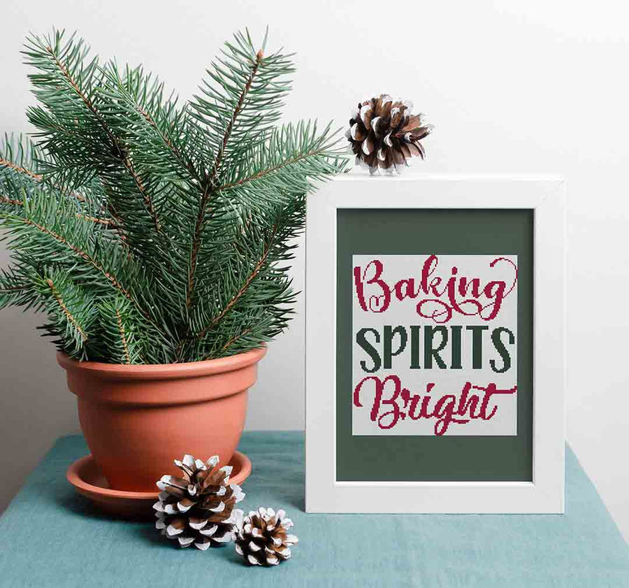 Stitched and framed preview of Spirits Bright Counted Cross Stitch Pattern and Kit