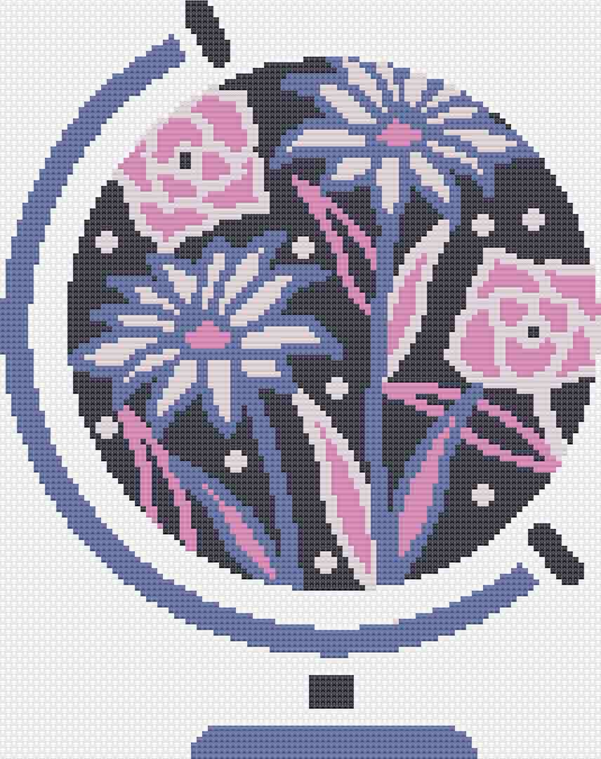 Stitched preview of Spring Around The Globe Counted Cross Stitch Pattern and Kit