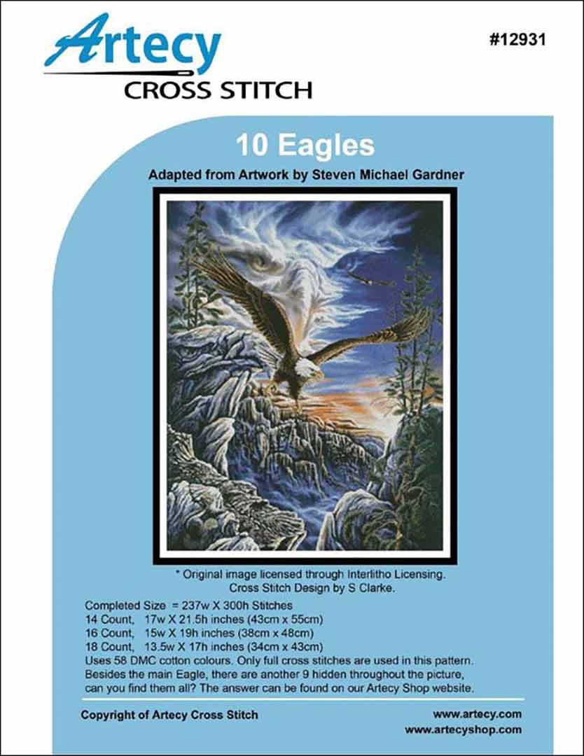 An image of the cover of counted cross stitch pattern 10 Eagles by Artecy Cross Stitch