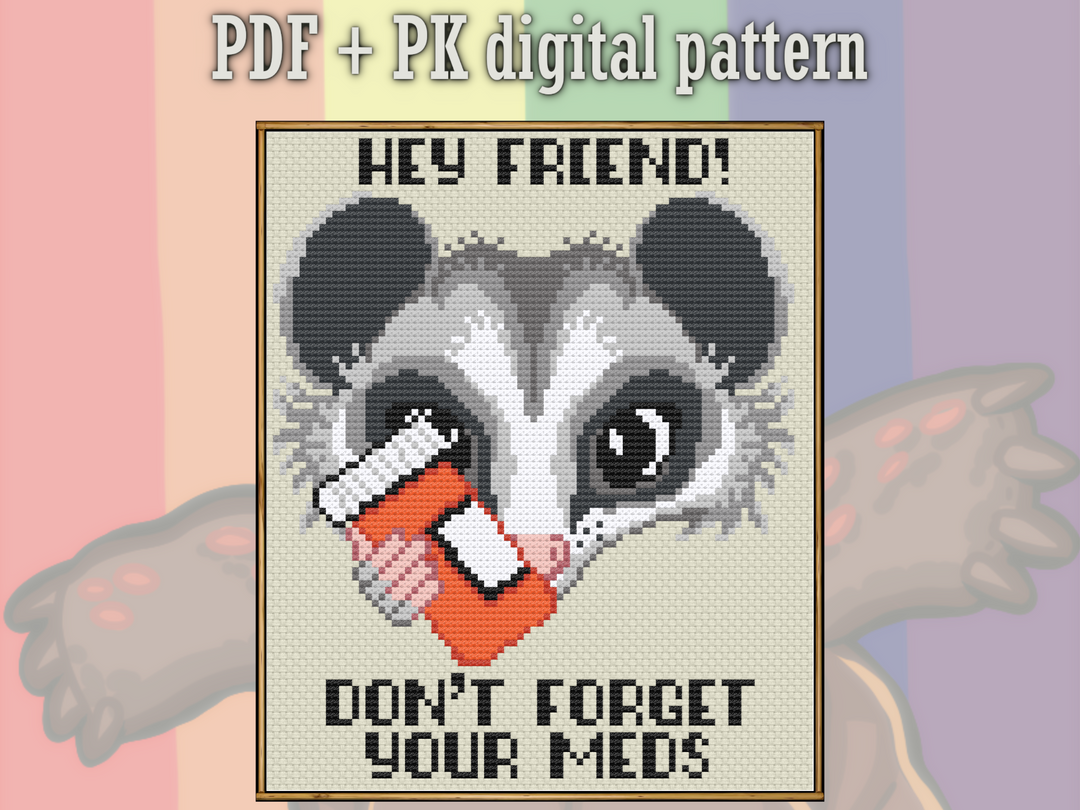 Possumtivity: Don't Forget Your Meds! - Digital PDF Pattern - 1