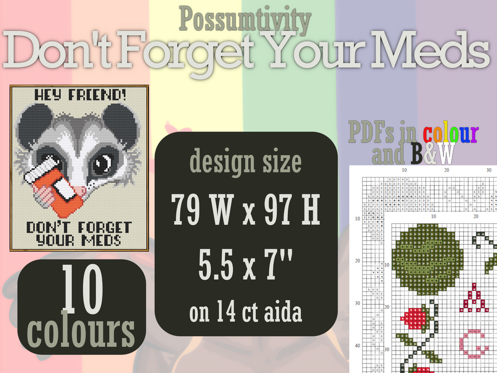 Possumtivity: Don't Forget Your Meds! - Digital PDF Pattern - 2