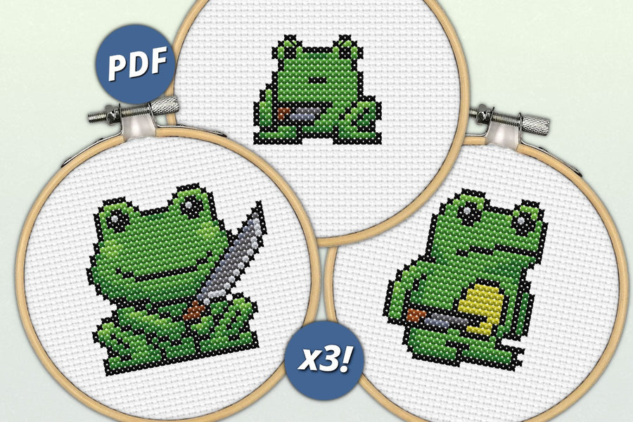 Frog with knives cross stitch patterns - 1