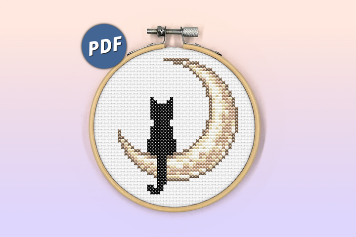 Black cat on moon cross stitch pattern - 1