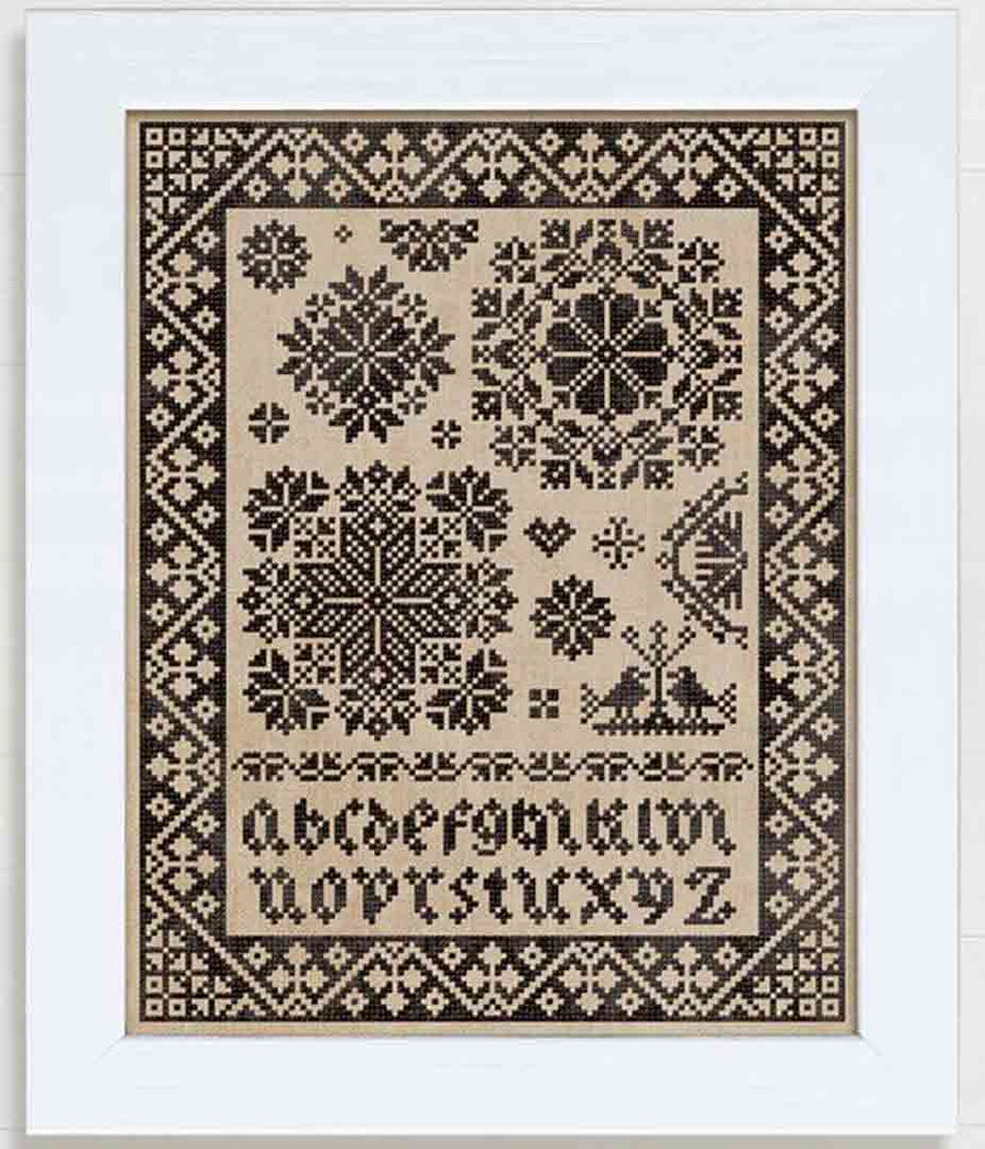A stitched preview of the counted cross stitch pattern A Cold Sea Sampler by Modern Folk Embroidery