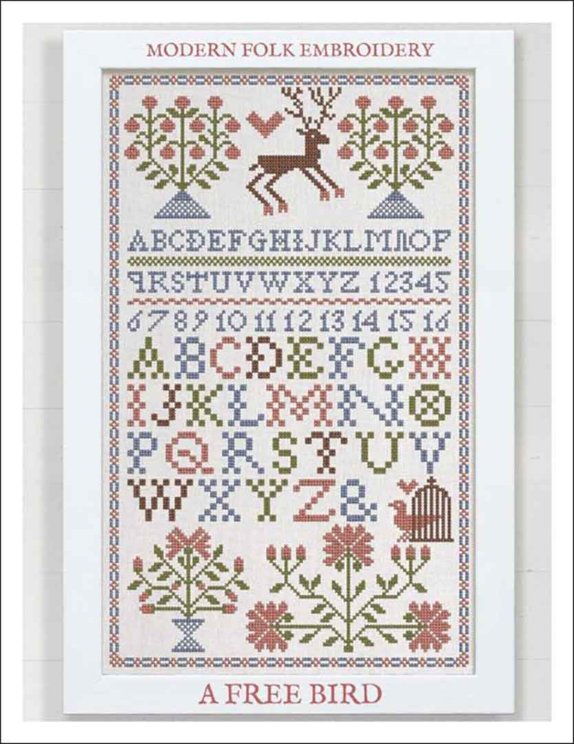 A stitched preview of the counted cross stitch pattern A Free Bird by Modern Folk Embroidery