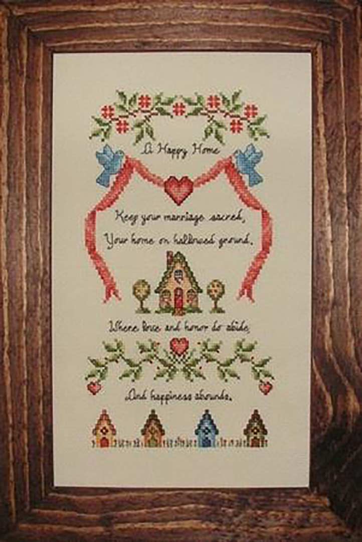 A stitched preview of the counted cross stitch pattern A Happy Home by Janis Lockhart