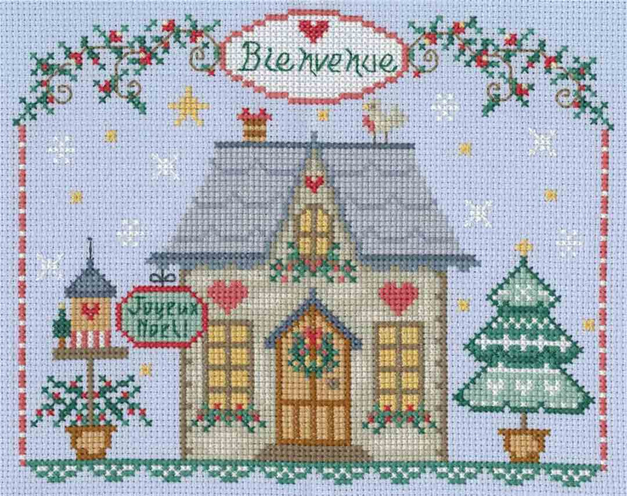 A stitched preview of the counted cross stitch pattern A Little French Christmas by Gail Bussi