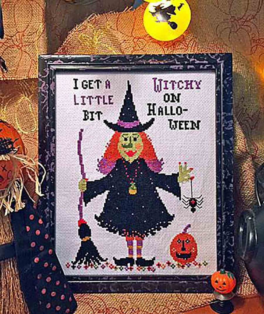 A stitched preview of the counted cross stitch pattern A Little Witchy by The Calico Confectionery