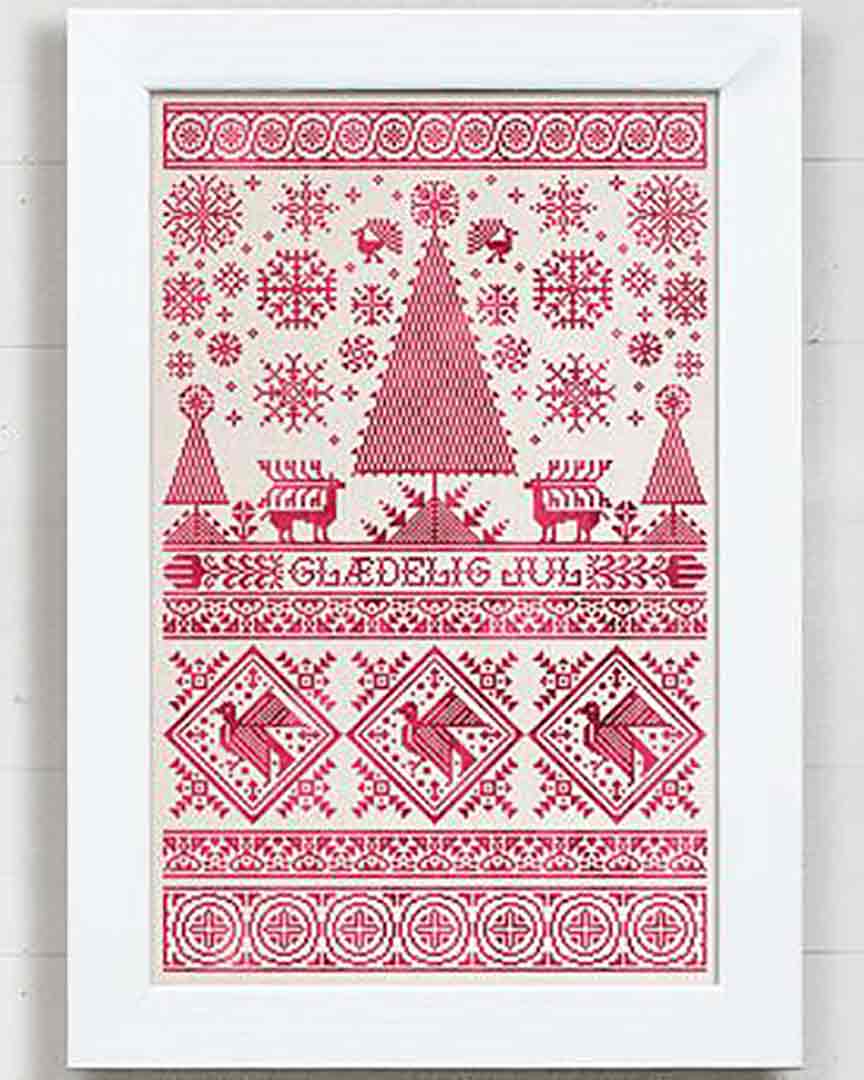 A stitched preview of the counted cross stitch pattern A Scandinavian Christmas Sampler by Modern Folk Embroidery