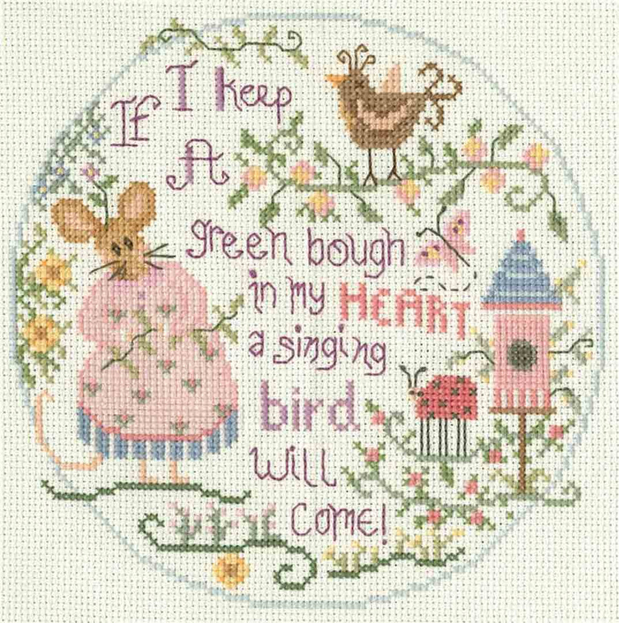A stitched preview of the counted cross stitch pattern A Singing Bird by Gail Bussi