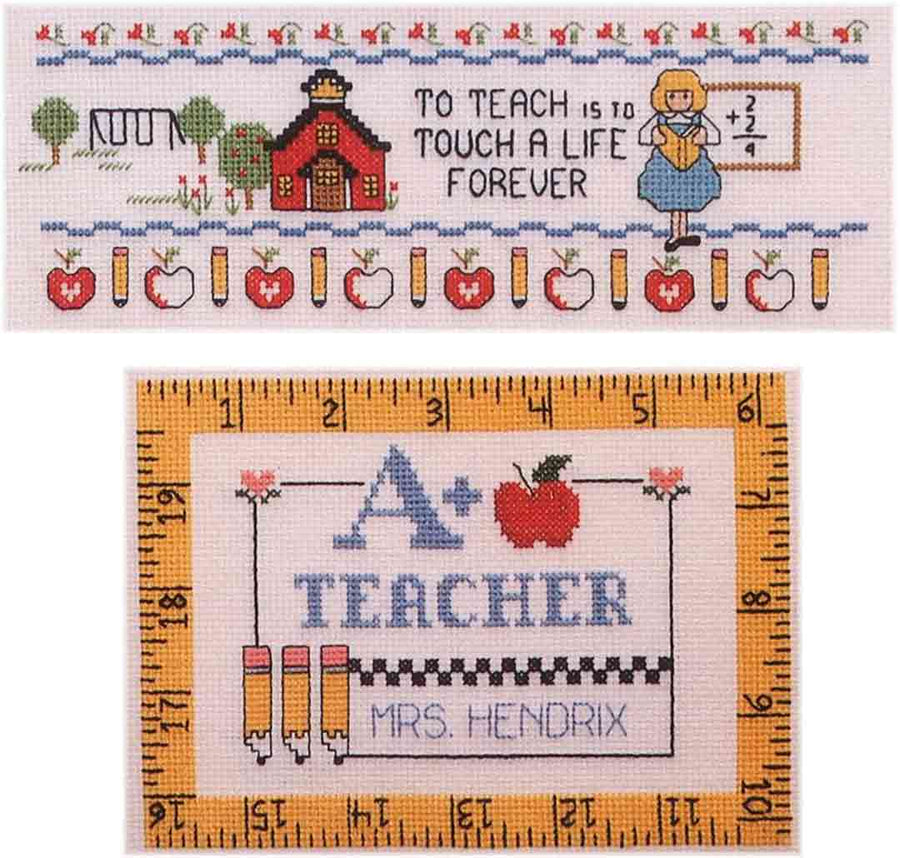 A stitched preview of the counted cross stitch pattern A+ Teacher by Diane Arthurs