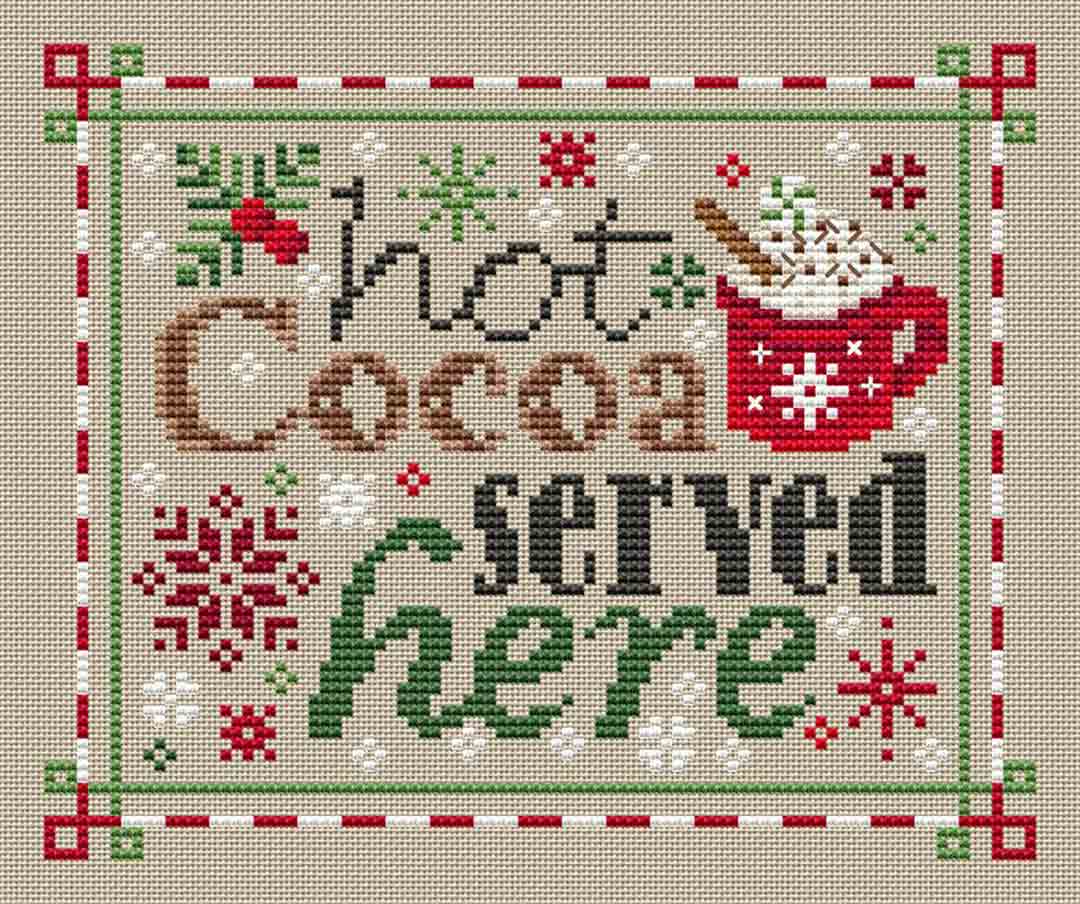 A stitched preview of the counted cross stitch pattern A Type Of Christmas Hot Cocoa by Erin Elizabeth Designs