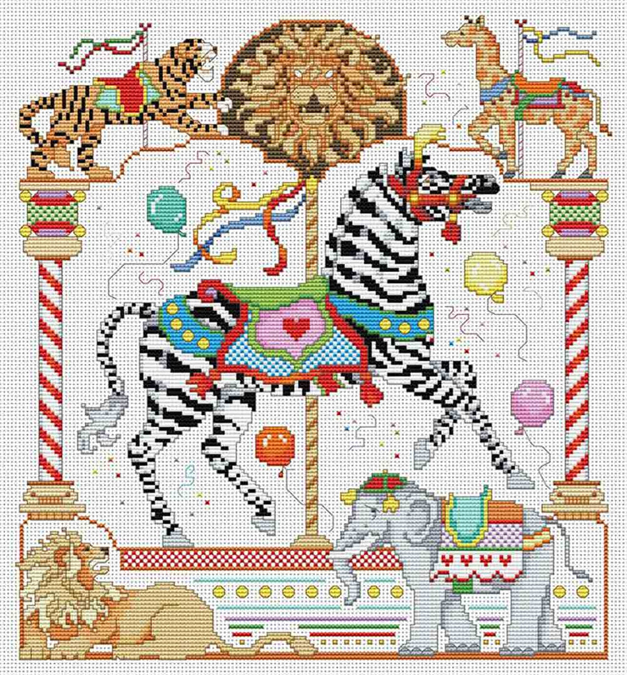 A stitched preview of the counted cross stitch pattern A Whirlwind September Carousel Horse by Kooler Design Studio