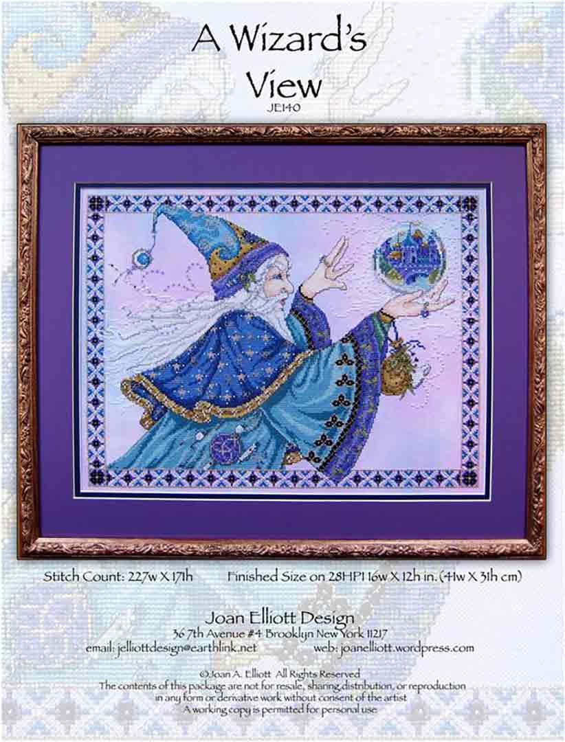 A stitched preview of the counted cross stitch pattern A Wizard's View by Joan A Elliott