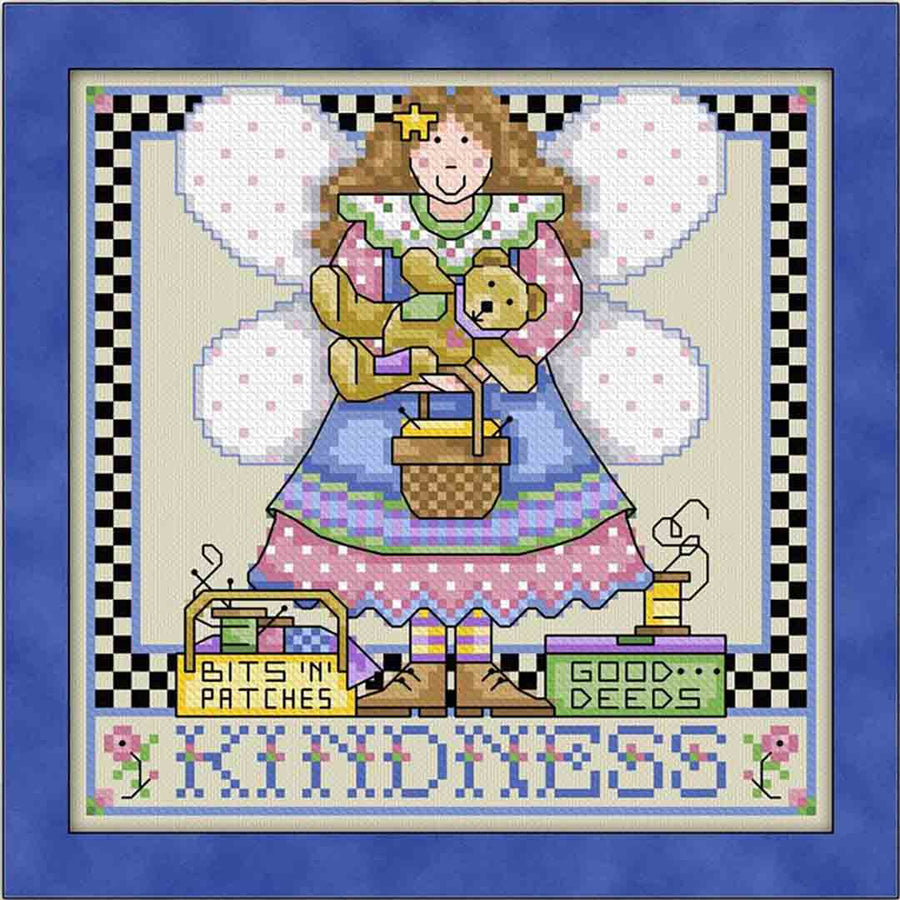 A stitched preview of the counted cross stitch pattern A Year Of Angels January Kindness by Joan A Elliott