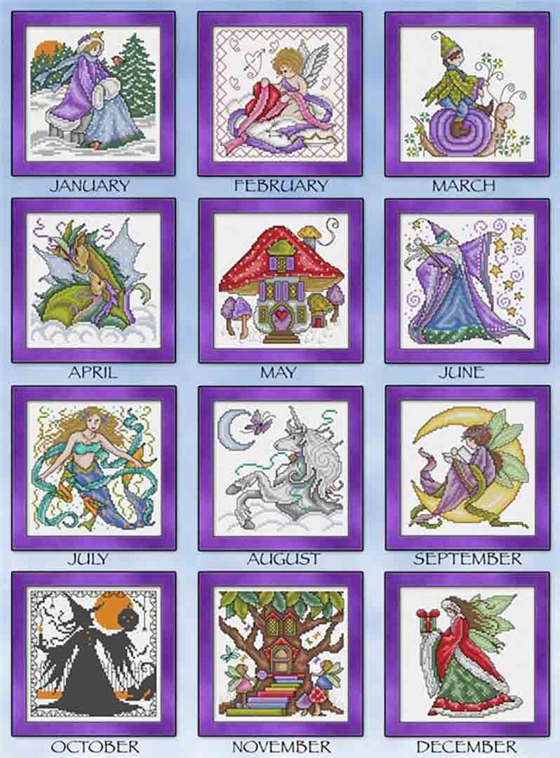 A stitched preview of the counted cross stitch pattern A Year Of Magical Stitching by Joan A Elliott