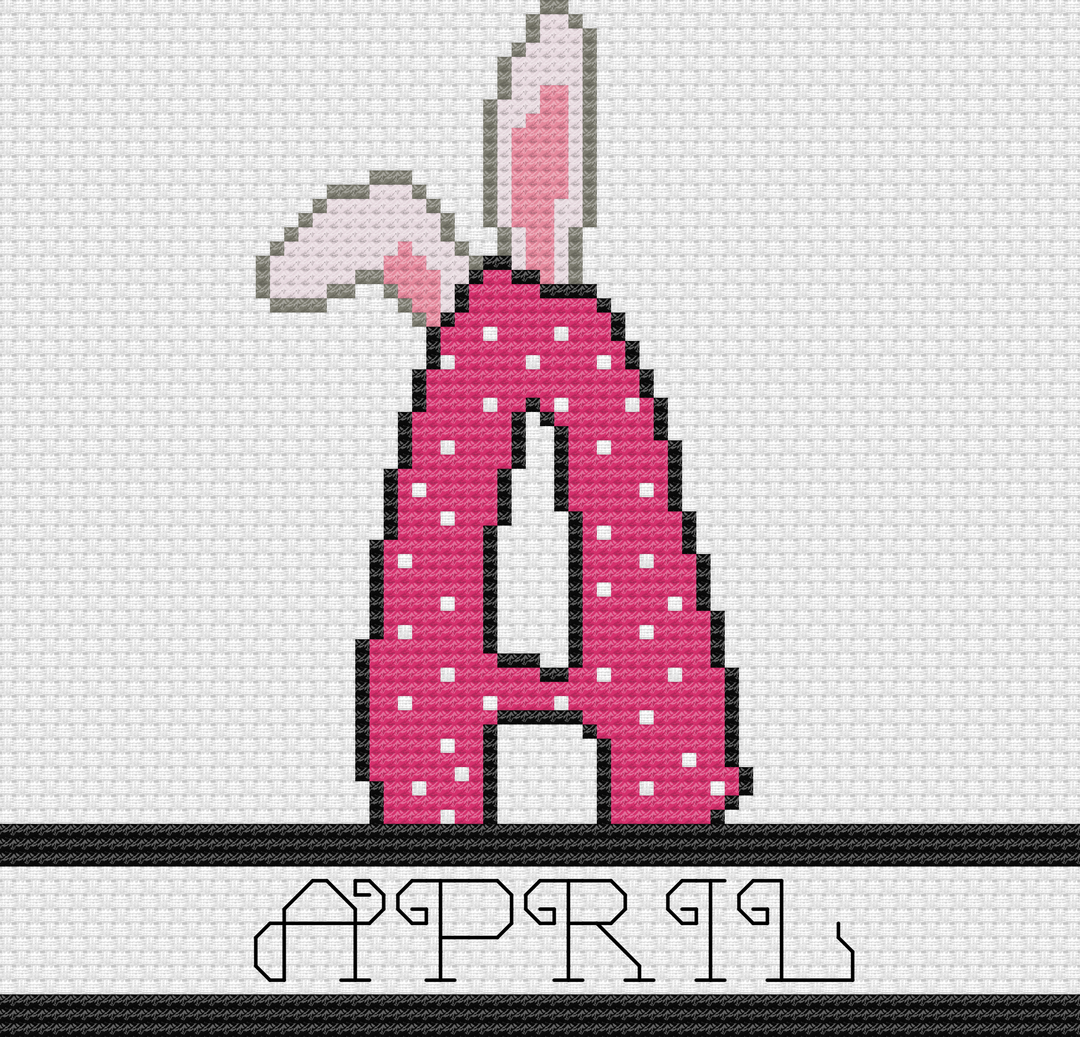 Cross-stitched pattern of a pink letter &