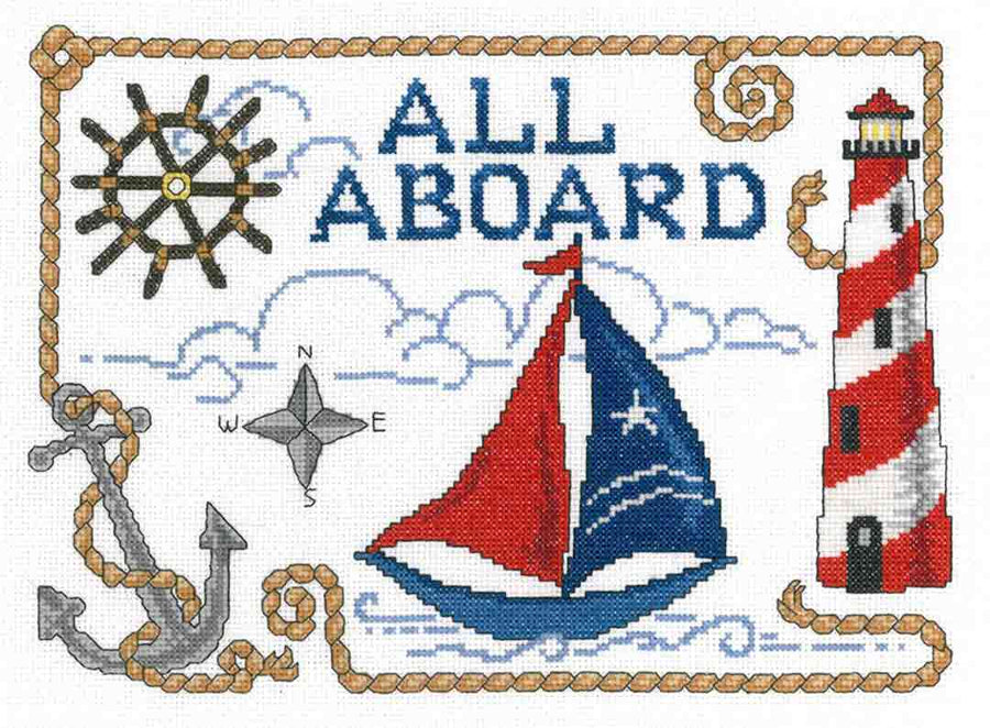 A stitched preview of the counted cross stitch pattern All Aboard by Ursula Michael