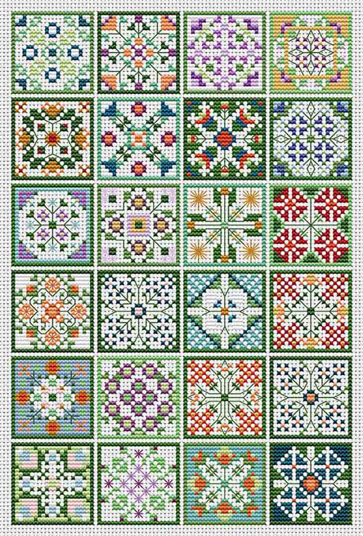 A stitched preview of the counted cross stitch pattern All The Smalls by Carolyn Manning Designs