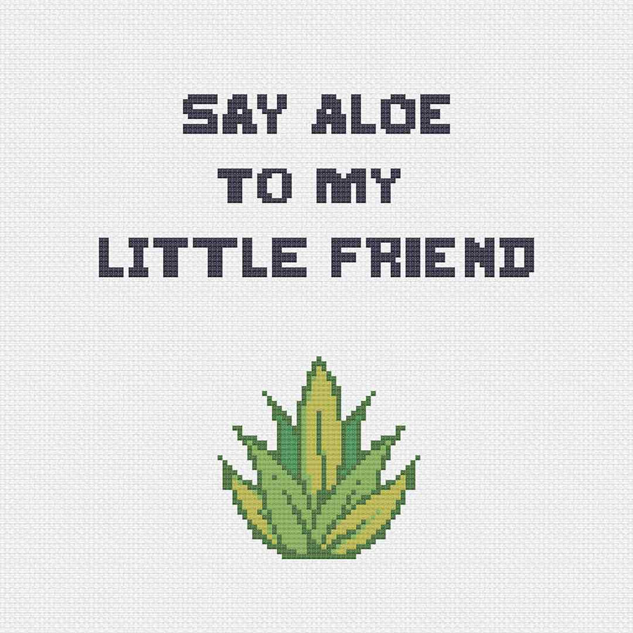 Image of stitched preview of "Aloe Friend" a free counted cross stitch pattern by Stitch Wit