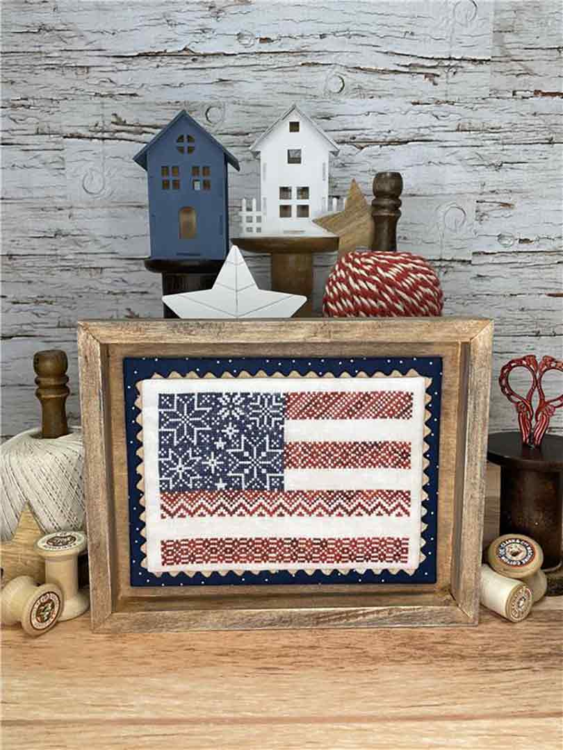 A stitched preview of the counted cross stitch pattern American Flag by Erin Elizabeth Designs