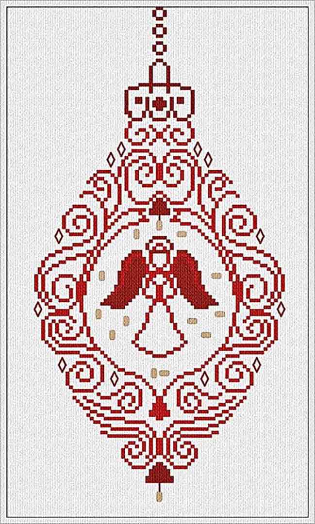 A stitched preview of the counted cross stitch pattern Angel Ornament by Alessandra Adelaide
