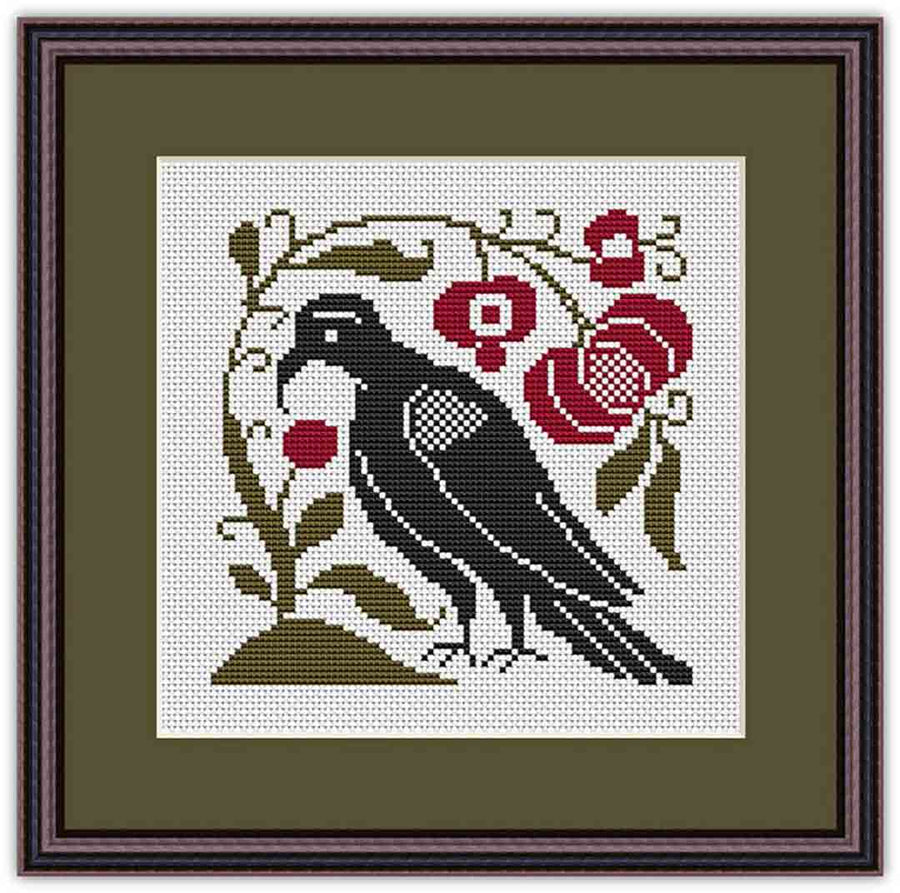 A stitched preview of the counted cross stitch pattern Antique Pomegranate Curiosity Sampler by Happiness Is Heartmade