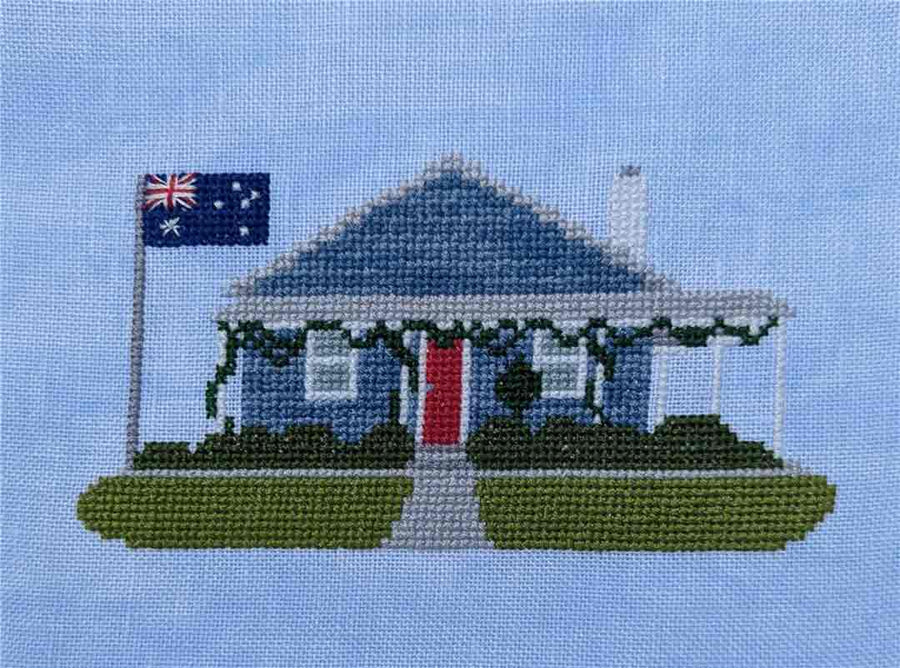 A stitched preview of the counted cross stitch pattern Australia House by KEB Studio Creations