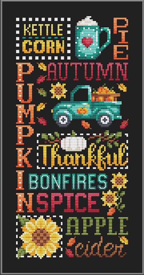 A stitched preview of the counted cross stitch pattern Autumn Favorites by Shannon Christine Designs