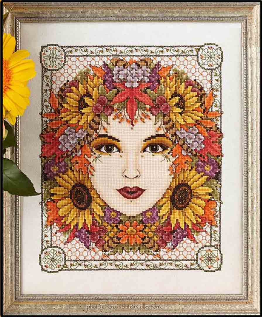 A stitched preview of the counted cross stitch pattern Autumn Goddess by Joan A Elliott