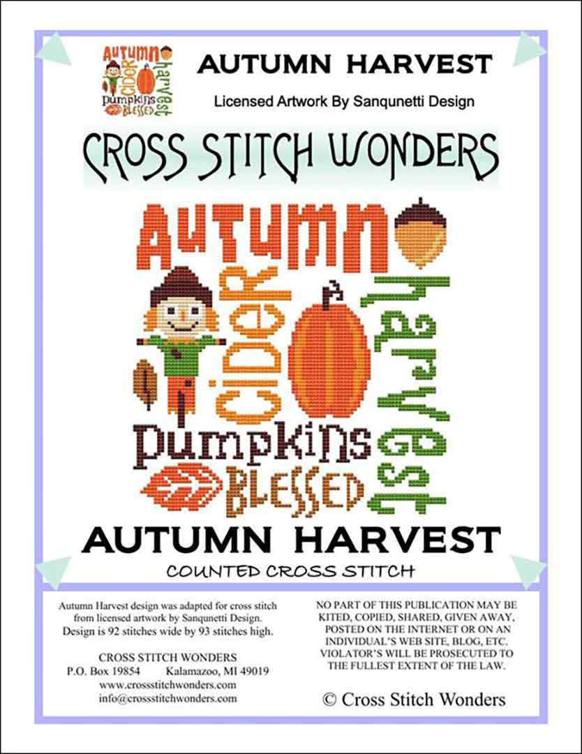 A stitched preview of the counted cross stitch pattern Autumn Harvest by Marcia Manning