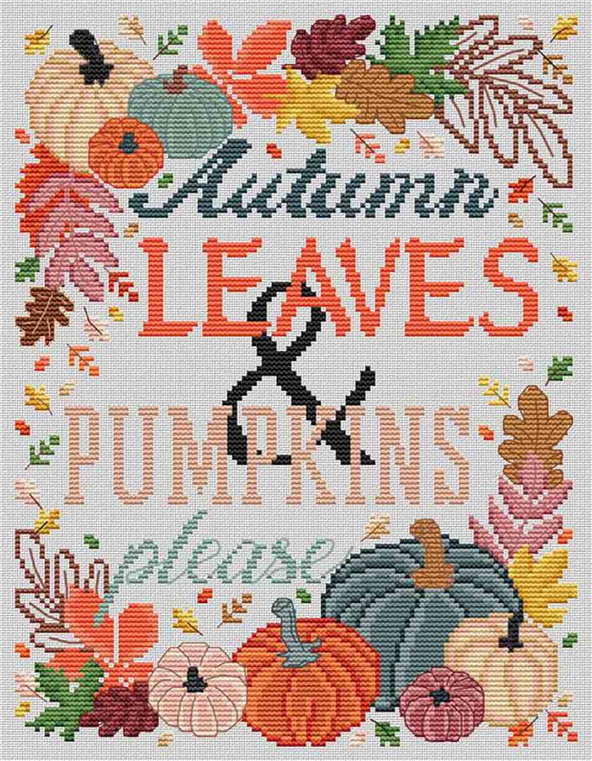 A stitched preview of the counted cross stitch pattern Autumn Leaves by Erin Elizabeth Designs