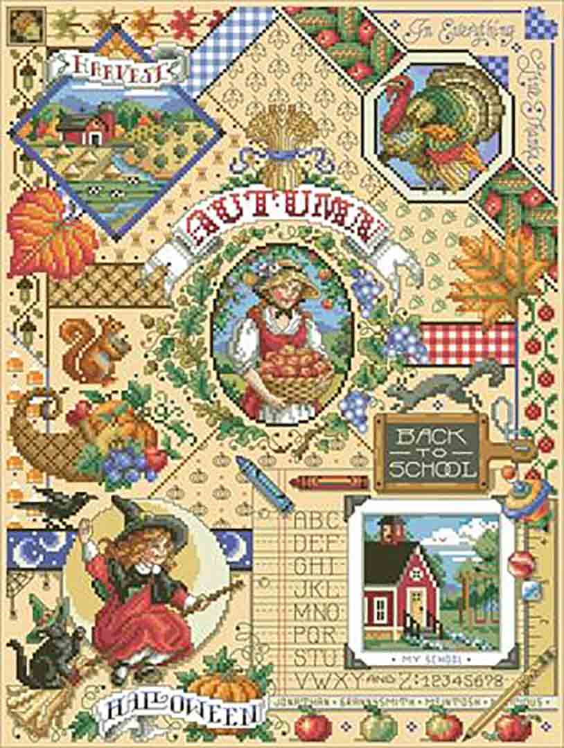 A stitched preview of the counted cross stitch pattern Autumn Sampler by Kooler Design Studio