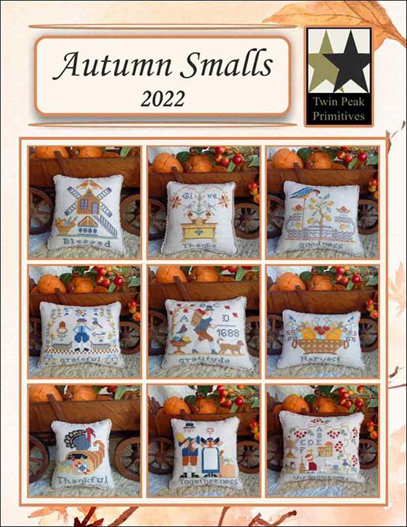 A stitched preview of the counted cross stitch pattern Autumn Smalls by Twin Peak Primitives