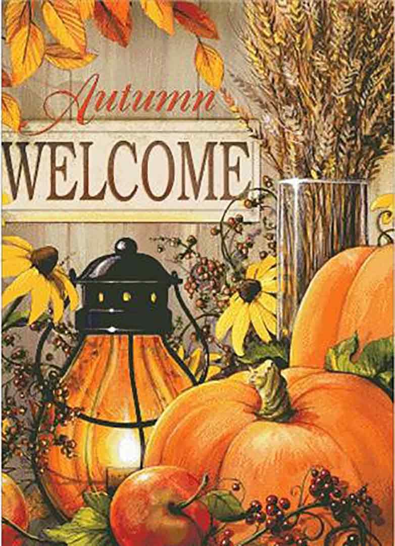 A stitched preview of the counted cross stitch pattern Autumn Welcome by Charting Creations