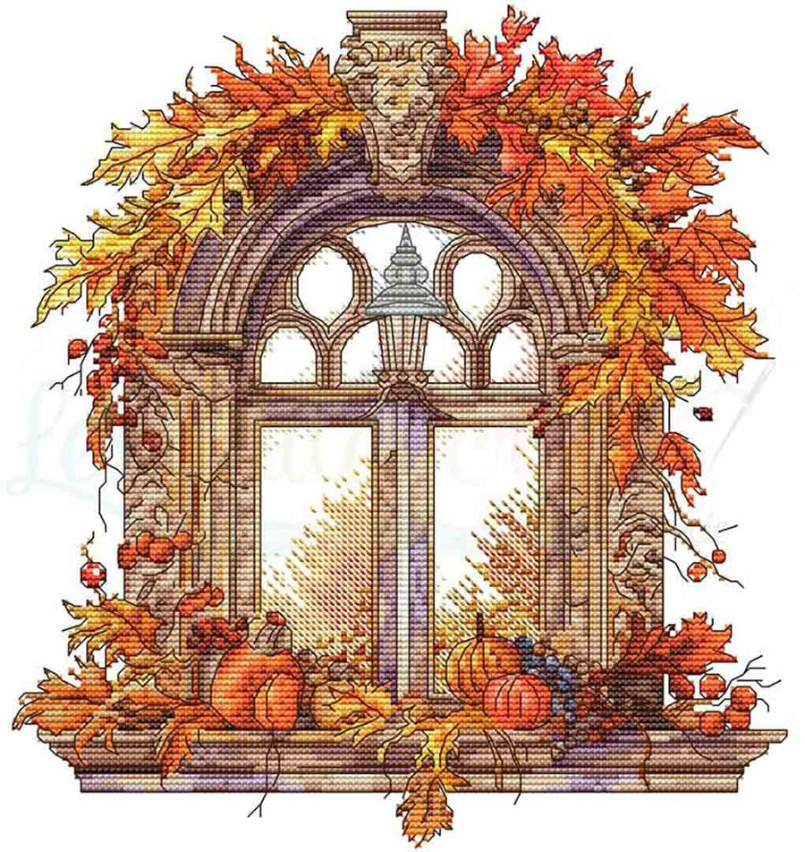 A stitched preview of the counted cross stitch pattern Autumn Window by Les Petites Croix De Lucie