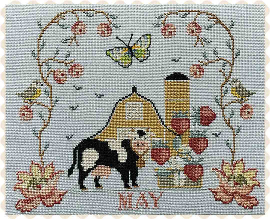 A stitched preview of the counted cross stitch pattern Barn Calendar May by Twin Peak Primitives