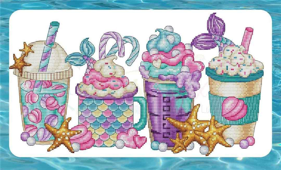 A stitched preview of the counted cross stitch pattern Beach Coffees by Les Petites Croix De Lucie