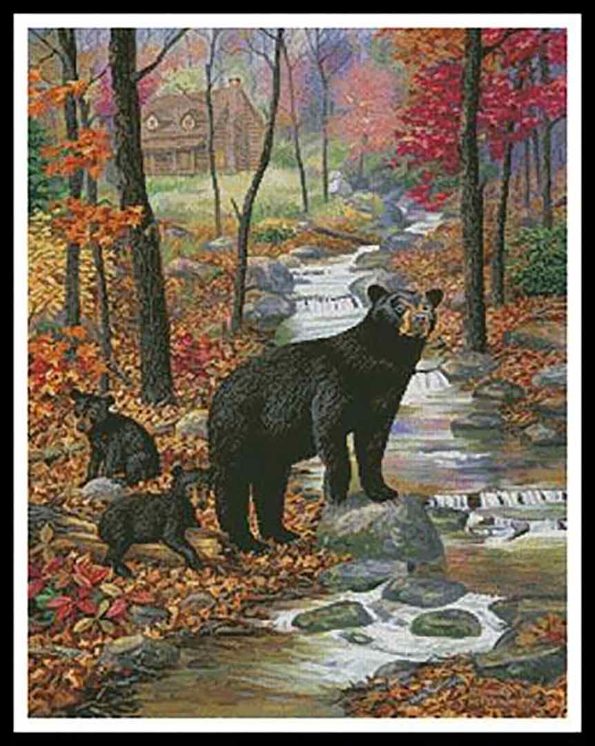 A stitched preview of the counted cross stitch pattern Bearly Moving by Artecy Cross Stitch