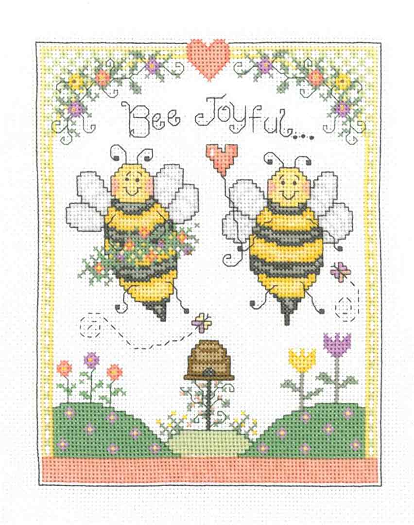 A stitched preview of the counted cross stitch pattern Bee Joyful by Gail Bussi