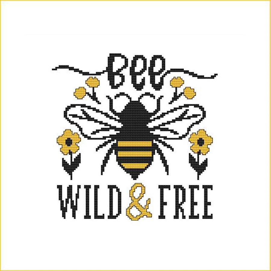 A stitched preview of the counted cross stitch pattern Bee Wild And Free by Marcia Manning