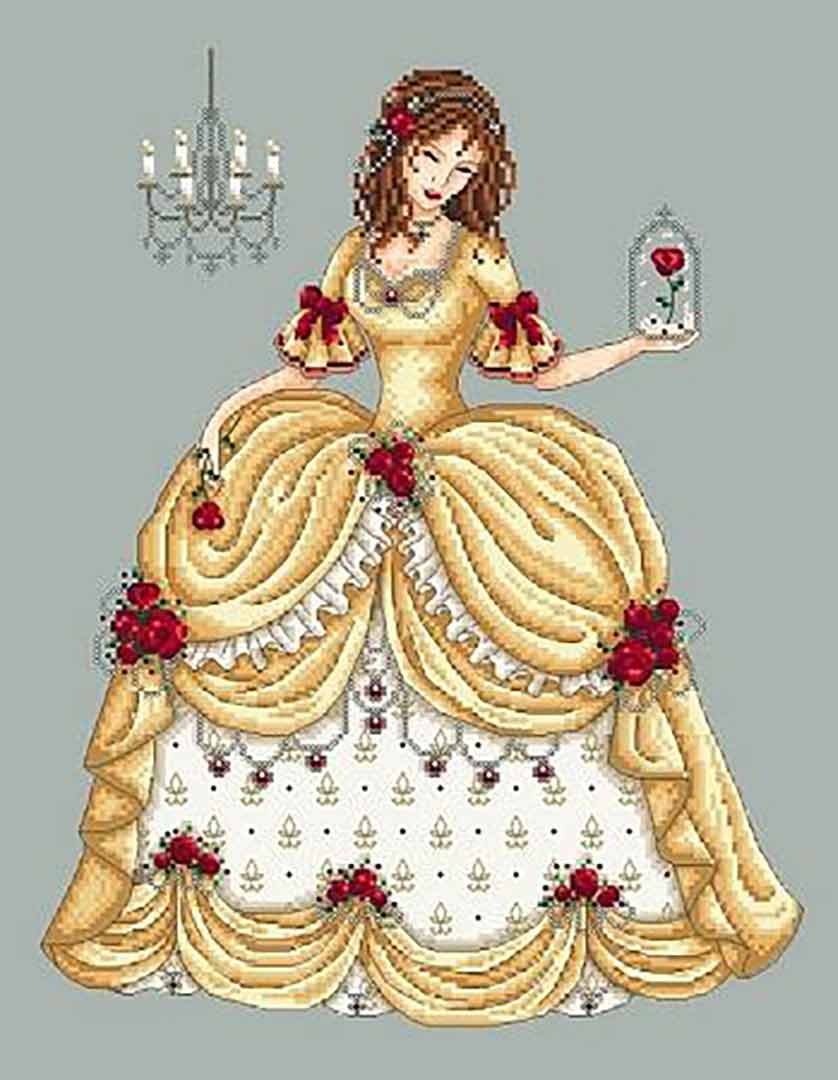 A stitched preview of the counted cross stitch pattern Belle by Shannon Christine Designs